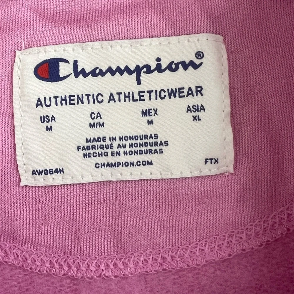 Champion Powerblend Fleece Sweater Relaxed Crew Screen Print Paper Orchid Size M